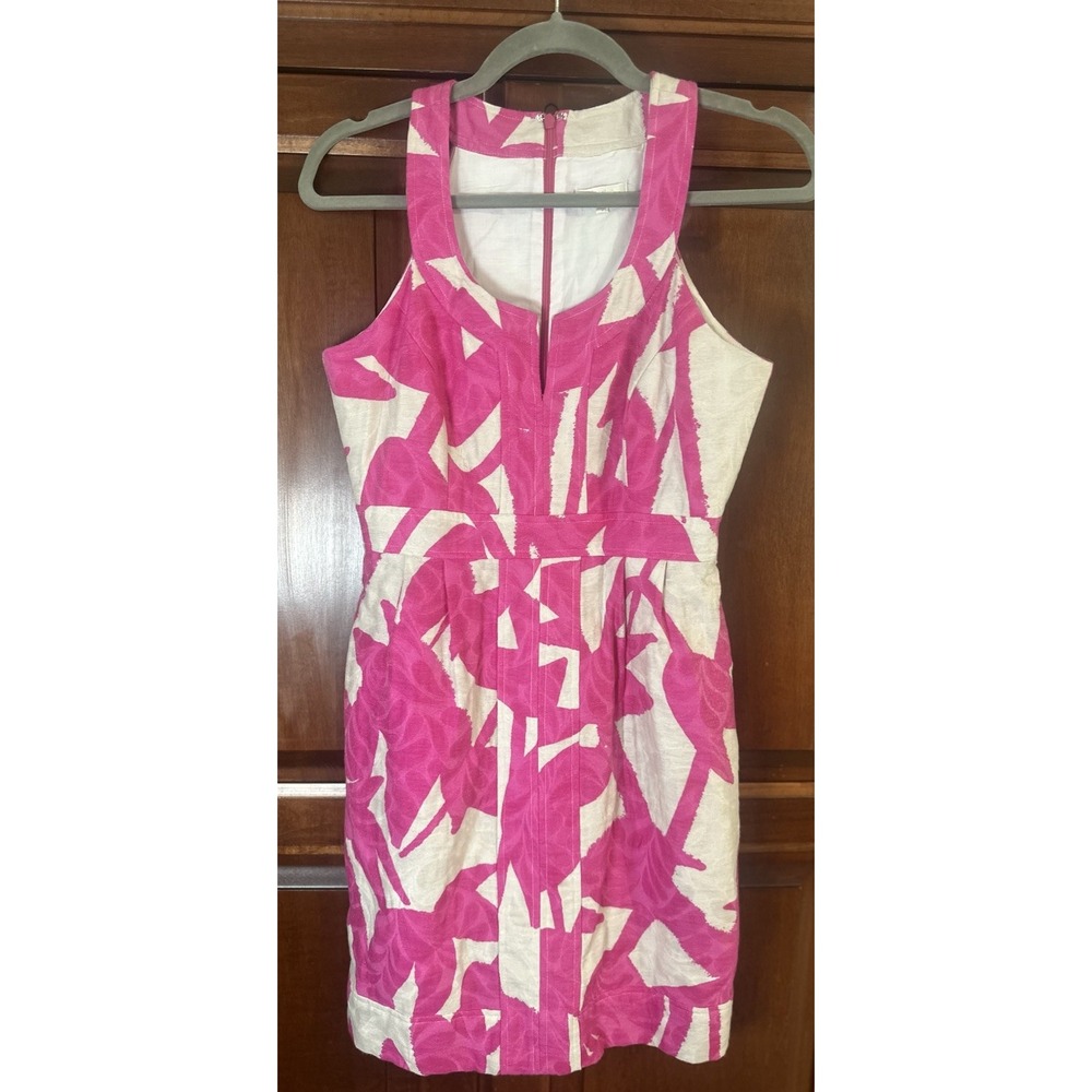 Eliza J Pink Floral  V Neck Dress Cotton Sheath Dress Size 0 Spring Summer